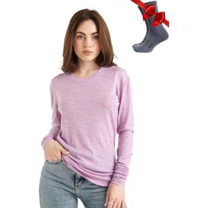 Merino.tech Merino Wool Base Layer Women – 100% Merino Wool Heavyweight, Midweight, Lite Long Sleeve Thermal Shirt and Socks(165 Heather Lilac)
