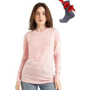 Merino.tech Merino Wool Base Layer Women – 100% Merino Wool Heavyweight, Midweight, Lite Long Sleeve Thermal Shirt and Socks(165 Pink Heather)