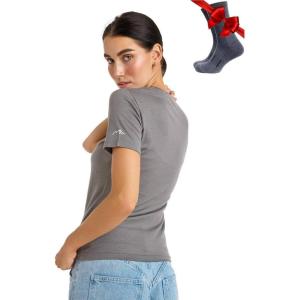 Merino.tech Merino Wool T Shirt Women – 100% Merino Wool Base Layer Women Short Sleeve Moisture-Wicking Tee and Hiking Socks(Perfect Grey Heather)