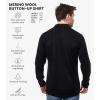 Merino Wool Shirts for Men – 100% Merino Wool Button Up Shirt Men Long and Short Sleeve Lightweight Breathable(Black Long Sleeve)