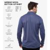 Merino Wool Shirts for Men – 100% Merino Wool Button Up Shirt Men Long and Short Sleeve Lightweight Breathable(Dark Blue Long Sleeve)