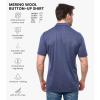 Merino Wool Shirts for Men – 100% Merino Wool Button Up Shirt Men Long and Short Sleeve Lightweight Breathable(Dark Blue Short Sleeve)