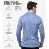 Merino Wool Shirts for Men – 100% Merino Wool Button Up Shirt Men Long and Short Sleeve Lightweight Breathable(Deep Blue Long Sleeve)