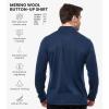 Merino Wool Shirts for Men – 100% Merino Wool Button Up Shirt Men Long and Short Sleeve Lightweight Breathable(Navy Long Sleeve)