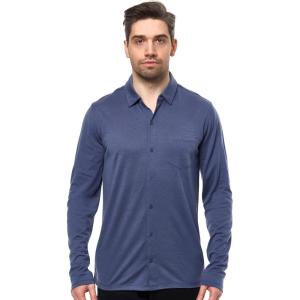 Merino Wool Shirts for Men – 100% Merino Wool Button Up Shirt Men Long and Short Sleeve Lightweight Breathable(Dark Blue Long Sleeve)