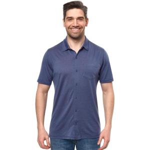 Merino Wool Shirts for Men – 100% Merino Wool Button Up Shirt Men Long and Short Sleeve Lightweight Breathable(Dark Blue Short Sleeve)