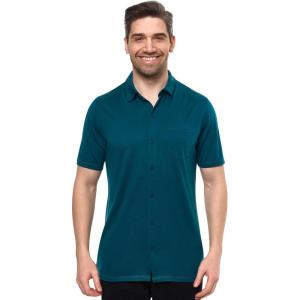 Merino Wool Shirts for Men – 100% Merino Wool Button Up Shirt Men Long and Short Sleeve Lightweight Breathable(Deep Teal Short Sleeve)