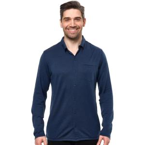 Merino Wool Shirts for Men – 100% Merino Wool Button Up Shirt Men Long and Short Sleeve Lightweight Breathable(Navy Long Sleeve)