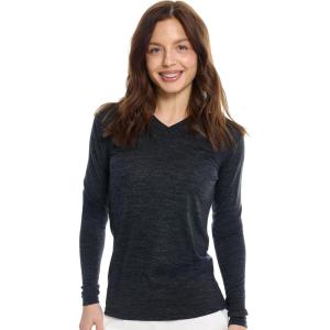 Merino Wool Base Layer Women – 100% Merino Wool Shirt Women Thermal Underwear Long Sleeve T-Shirt for Hiking(190 Melange Black V-neck)