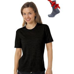 Merino.tech Merino Wool T Shirt Women – 100% Merino Wool Base Layer Women Short Sleeve Moisture-Wicking Tee and Hiking Socks(Heathered Black Crewneck)