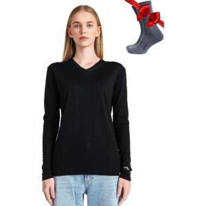 Merino.tech Merino Wool Base Layer Women – 100% Merino Wool Heavyweight, Midweight, Lite Long Sleeve Thermal Shirt and Socks(165 V-neck Black)