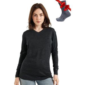 Merino.tech Merino Wool Base Layer Women – 100% Merino Wool Heavyweight, Midweight, Lite Long Sleeve Thermal Shirt and Socks(165 V-neck Charcoal)