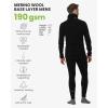 Merino Wool Thermal Underwear Set for Men with Gaiters – Base Layer Top & Pants(190 Matte Black)
