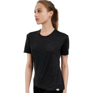 Merino.tech Merino Wool Shirt Women – 100% Merino Wool Base Layer Women Short Sleeve Tee(Melange Black Crewneck)