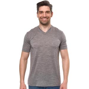 Merino Wool T-Shirt Mens – Short Sleeve Merino Wool Shirts for Men Sport Lightweight Thermal Base Layer Hiking Tshirt V-Neck(Grey Melange V-neck)