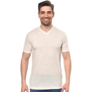 Merino Wool T-Shirt Mens – Short Sleeve Merino Wool Shirts for Men Sport Lightweight Thermal Base Layer Hiking Tshirt V-Neck(Ivory White V-neck)