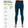 Merino Wool Base Layer Mens Pants – Long, 3/4 Length Merino Wool Thermal Long Johns for Men Underwear Bottoms Leggings(200 Deep Teal)