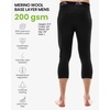 Merino Wool Base Layer Mens Pants – Long, 3/4 Length Merino Wool Thermal Long Johns for Men Underwear Bottoms Leggings(200 Heathered Black Mid-calf)
