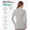 Merino Wool Base Layer Women Turtleneck – Merino Wool Sweater Women – High Neck, Low Neck Long Sleeve Pullover Thermal Shirt(260 Light Grey Low Neck)
