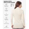 Merino Wool Base Layer Women Turtleneck – Merino Wool Sweater Women – High Neck, Low Neck Long Sleeve Pullover Thermal Shirt(260 Natural White High Neck)