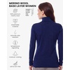 Merino Wool Base Layer Women Turtleneck – Merino Wool Sweater Women – High Neck, Low Neck Long Sleeve Pullover Thermal Shirt(260 Navy High Neck)