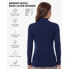 Merino Wool Base Layer Women Turtleneck – Merino Wool Sweater Women – High Neck, Low Neck Long Sleeve Pullover Thermal Shirt(260 Navy Low Neck)