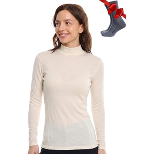 Merino Wool Base Layer Women Turtleneck – Merino Wool Sweater Women – High Neck, Low Neck Long Sleeve Pullover Thermal Shirt(260 Natural White Low Neck)