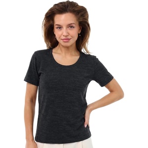 Merino.tech Merino Wool Shirt Women – 100% Merino Wool Base Layer Women Short Sleeve Tee(Melange Black Scoopneck)