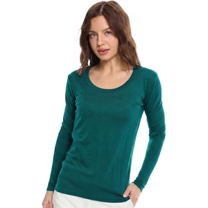 Merino Wool Base Layer Women – 100% Merino Wool Shirt Women Thermal Underwear Long Sleeve T-Shirt for Hiking(190 Forest Green Scoopneck)