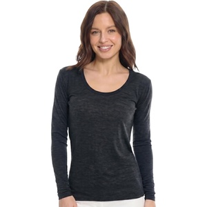 Merino Wool Base Layer Women – 100% Merino Wool Shirt Women Thermal Underwear Long Sleeve T-Shirt for Hiking(190 Heathered Black Scoopneck)