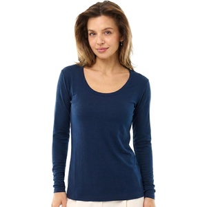 Merino Wool Base Layer Women – 100% Merino Wool Shirt Women Thermal Underwear Long Sleeve T-Shirt for Hiking(190 Navy Scoopneck)