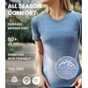 Merino.tech Merino Wool T Shirt Women – 100% Merino Wool Base Layer Women Short Sleeve Moisture-Wicking Tee and Hiking Socks (Medium, Denim Blue V-Neck)