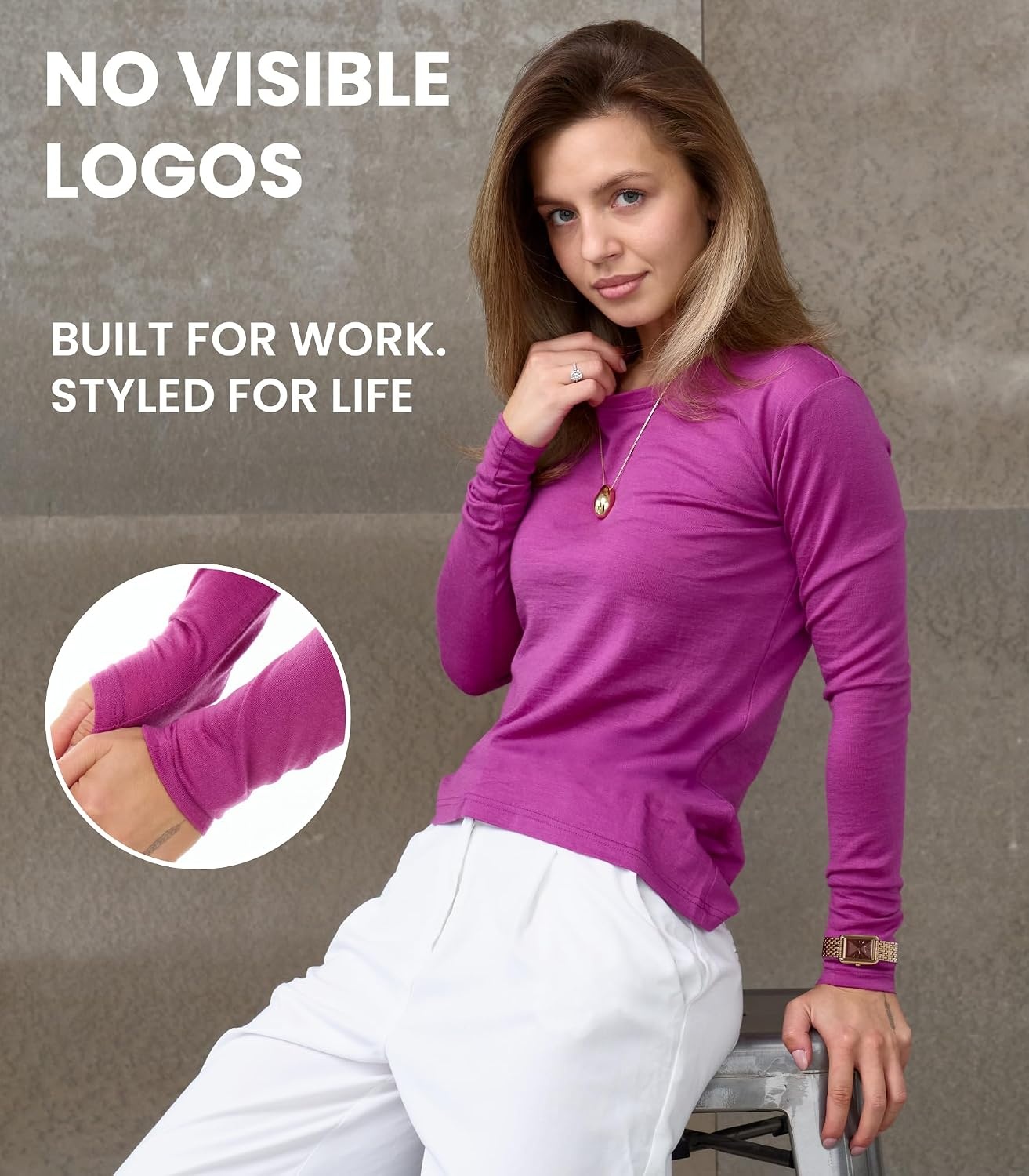 image:imageMerino Wool Base Layer Women 100 Merino Wool Shirt Women Thermal Underwear Long Sleeve Crewneck TShirt for Hiking
