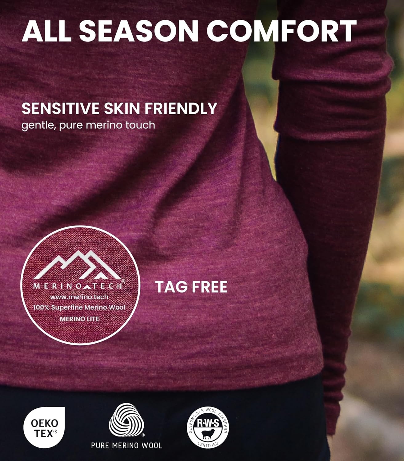 image:imageMerino Wool Base Layer Women 100 Merino Wool Shirt Women Thermal Underwear Long Sleeve Crewneck TShirt for Hiking