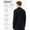 100% Merino Wool V Neck Polo Shirts for Men – Short & Long Sleeve Shirt | Lightweight, Breathable Merino Wool, Naturally Anti-Odor, Moisture-Wicking, Ideal for Work, Travel, Everyday Wear, Layering(Black Long)