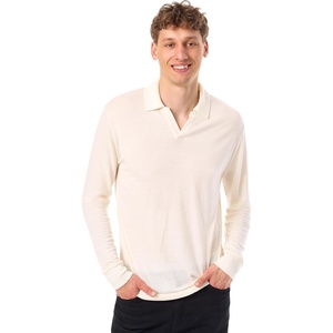 100% Merino Wool V Neck Polo Shirts for Men – Short & Long Sleeve Shirt | Lightweight, Breathable Merino Wool, Naturally Anti-Odor, Moisture-Wicking, Ideal for Work, Travel, Everyday Wear, Layering(Natural White Long)