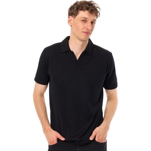 100% Merino Wool V Neck Polo Shirts for Men – Short & Long Sleeve Shirt | Lightweight, Breathable Merino Wool, Naturally Anti-Odor, Moisture-Wicking, Ideal for Work, Travel, Everyday Wear, Layering(Black)
