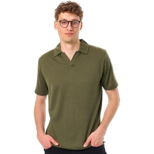 100% Merino Wool V Neck Polo Shirts for Men – Short & Long Sleeve Shirt | Lightweight, Breathable Merino Wool, Naturally Anti-Odor, Moisture-Wicking, Ideal for Work, Travel, Everyday Wear, Layering(Dark Olive)