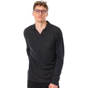 100% Merino Wool V Neck Polo Shirts for Men – Short & Long Sleeve Shirt | Lightweight, Breathable Merino Wool, Naturally Anti-Odor, Moisture-Wicking, Ideal for Work, Travel, Everyday Wear, Layering(Charcoal Grey Long)