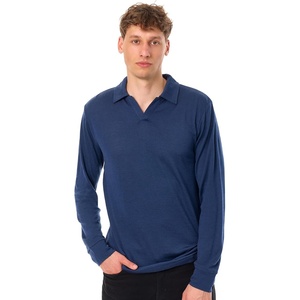 100% Merino Wool V Neck Polo Shirts for Men – Short & Long Sleeve Shirt | Lightweight, Breathable Merino Wool, Naturally Anti-Odor, Moisture-Wicking, Ideal for Work, Travel, Everyday Wear, Layering(Navy Long)