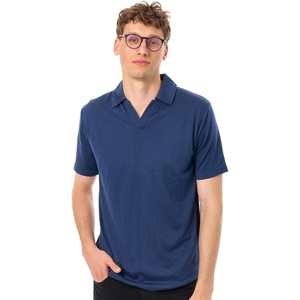 100% Merino Wool V Neck Polo Shirts for Men – Short & Long Sleeve Shirt | Lightweight, Breathable Merino Wool, Naturally Anti-Odor, Moisture-Wicking, Ideal for Work, Travel, Everyday Wear, Layering(Navy)
