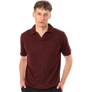 100% Merino Wool V Neck Polo Shirts for Men – Short & Long Sleeve Shirt | Lightweight, Breathable Merino Wool, Naturally Anti-Odor, Moisture-Wicking, Ideal for Work, Travel, Everyday Wear, Layering(Bordo)
