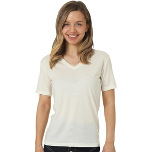 Merino.tech Merino Wool Shirt Women – 100% Merino Wool Base Layer Women Short Sleeve Tee(White Cream V)