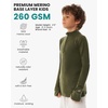 100% Merino Wool Kids Quarter Zip – Midweight Thermal Base Layer 1/4 Zip(260 Dark Olive)