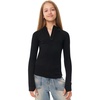 100% Merino Wool Kids Quarter Zip – Midweight Thermal Base Layer 1/4 Zip(260 Black)