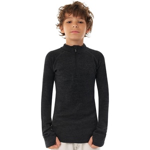 100% Merino Wool Kids Quarter Zip – Midweight Thermal Base Layer 1/4 Zip(260 Charcoal Grey)