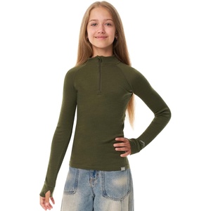 100% Merino Wool Kids Quarter Zip – Midweight Thermal Base Layer 1/4 Zip(260 Dark Olive)