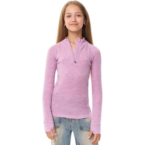100% Merino Wool Kids Quarter Zip – Midweight Thermal Base Layer 1/4 Zip(260 Heather Lilac)