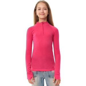 100% Merino Wool Kids Quarter Zip – Midweight Thermal Base Layer 1/4 Zip(260 Pink)