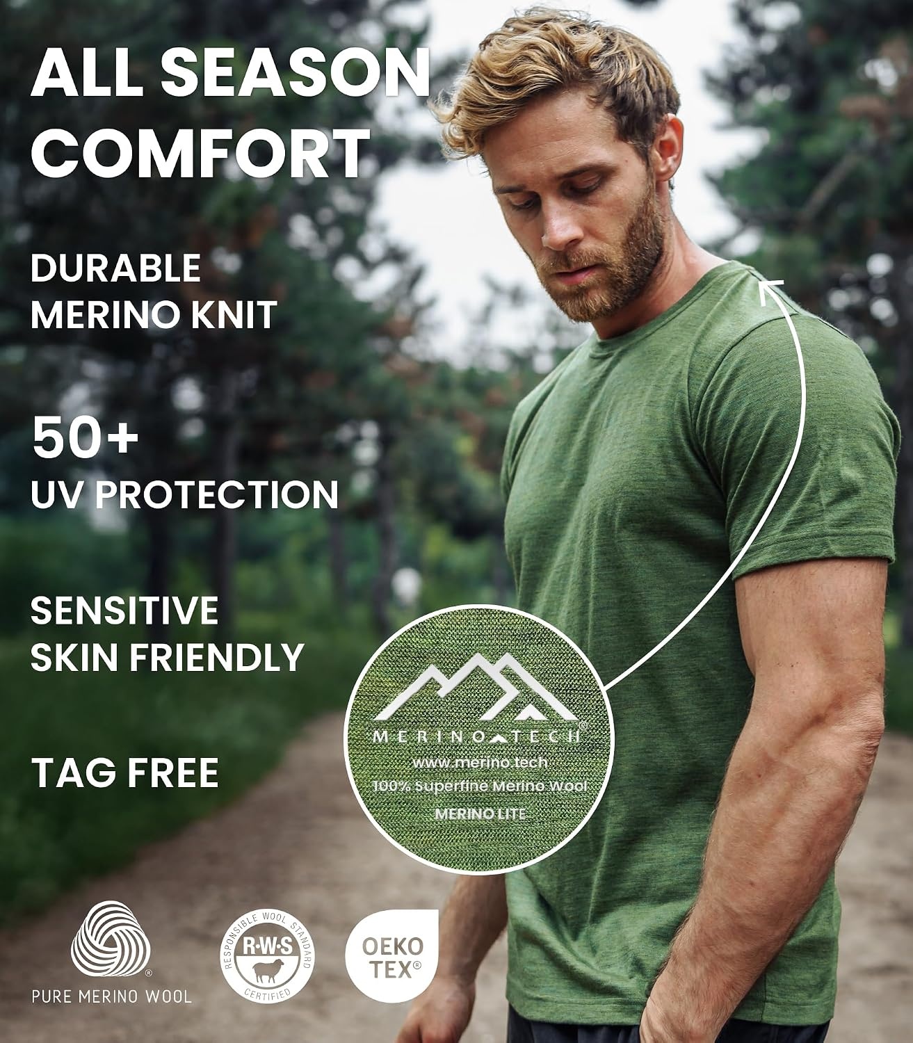 image:image100 Merino Wool TShirt Men Base Layer Top Undershirt with Hiking SocksArctic Blue